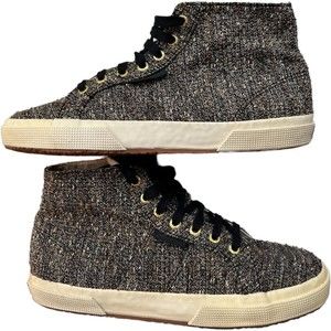 Superga High Top Sneakers Mens 8 Womens 9.5 Gold Tweed Shoes X Man Repeller